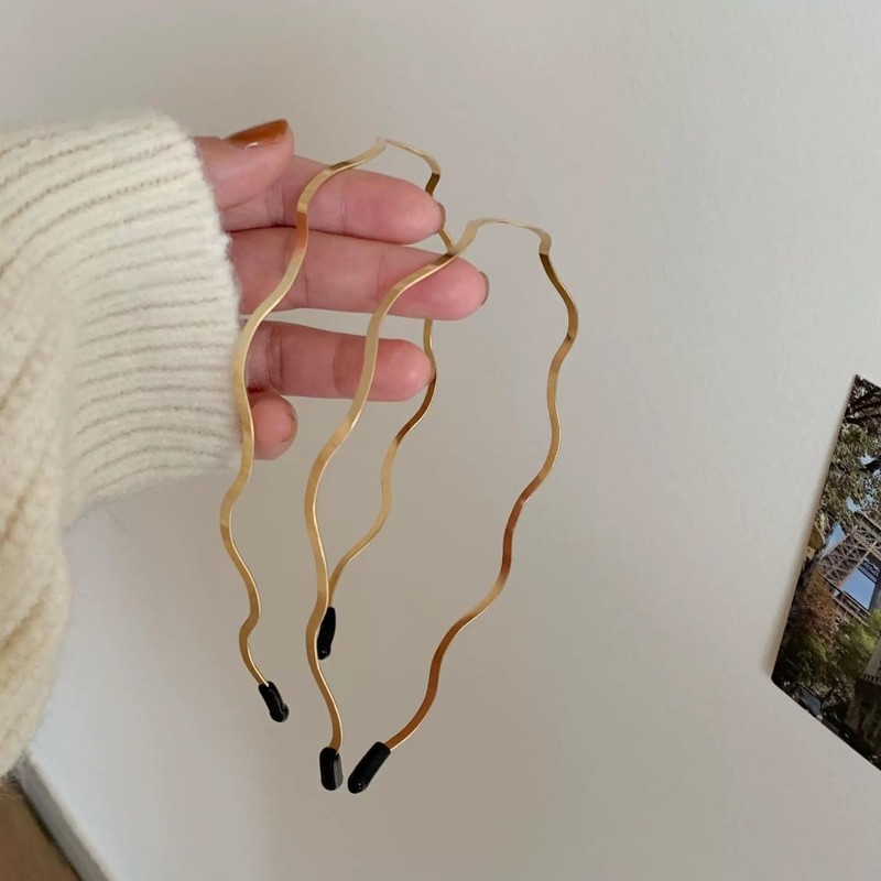 Zixui Thin Gold Wave Headband, Simple Design