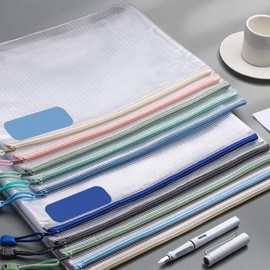 Zippered File Bags, A4, 20 Pieces, PVC Zippered Mesh Case, Documents, Receipts, Documents, Cards, Coupons, Small Items, Storage Bag with Zipper, Multi-functional, Large Capacity, Translucent, Clear