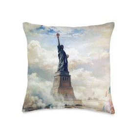 Right Out of My Mouth Statue of Liberty Crown Torch Vintage USA Immigrants Throw Pillow, 16x16, Multicolor