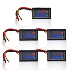 5 PCS Digital Voltmeter Ammeter,DC 100V 10A Blue Red Dual LED Display Current Voltage Meter with Connect Wires for Car Boat Motorcycle