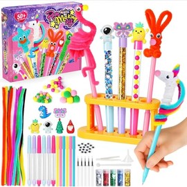 Alritz DIY Pen Making Kit for Kids, Floating Glitter & Pipe Cleaner Craft Kit, Educational Art Toy, Safe All-in-One Supplies, Birthday Party Back to School Gift for Girls and Boys Ages 8-12