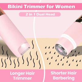 Bikini Trimmer for Women, Glow Aura Womens Shaver, Quiet Dual Head Waterproof Cordless Rechargeable Painless Trimmer for Underarms, Legs, Body (Pink)