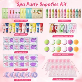 108 PCS Spa Party Supplies for Women, Spa Party Favors Include Facial Masks, Lip Mask, Lip Balm, Under Eye Patches, Foot Bath Bombs & Hand Cream, Bulk Birthday Sleepover Party Supplies for Women