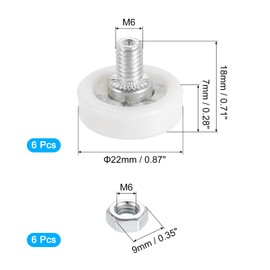uxcell 6 Pack Drawer Rollers, 22mm Plastic Drawer Pulley Sliding Positioning Rollers Slide Guide Bearing Small Pulleys with Nuts for File Cabinet Slides, White