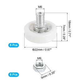 uxcell 6 Pack Drawer Rollers, 22mm Plastic Drawer Pulley Sliding Positioning Rollers Slide Guide Bearing Small Pulleys with Nuts for File Cabinet Slides, White
