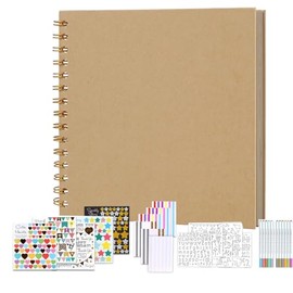 DIY Scrapbook Photo Album, 8 x 8 Inch Hardcover Kraft Blank Paper scrapbooking supplies, 40 Pages with 6 Metal Pens Memory Book for Anniversary Family Wedding (Red, 8 Inch 40 Pages)