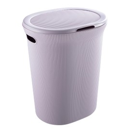 Superio Ribbed Collection - Decorative Plastic Laundry Hamper with Lid and Cut-Out Handles, Lilac Purple (1 Pack) Basket Organzier for Bedroom Bathroom College Dorm Room 40 Liter
