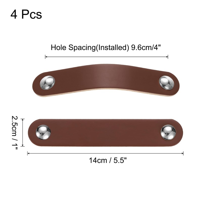 sourcing map 4 Packs Leather Drawer Pulls, Double Hole Leather