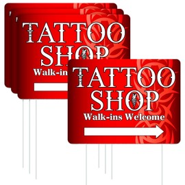AceOrbit 3 Pcs Tattoo Shop Arrow Yard Signs 16 x 12 Inches Tattoos Advertising Banner Double Sided Yard Decoration with Stakes Shop Advertising Signs for Outdoor Business and Events Publicity