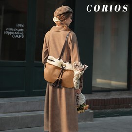 CORIOS Suede Shoulder Bag for Women Handbag with Lamb Wool Large Capacity Tote Bag Vintage Soft Plush Top Handle Bag Drawstring Bucket Bag with Coin Purse 2pcs Set for Work Travel Office Daily Khaki