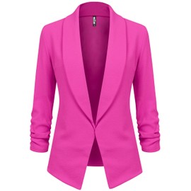 LL WSK2324 Women 3/4 Sleeve Blazer Open Front Cardigan Jacket Work Office Blazer XL Fucshia