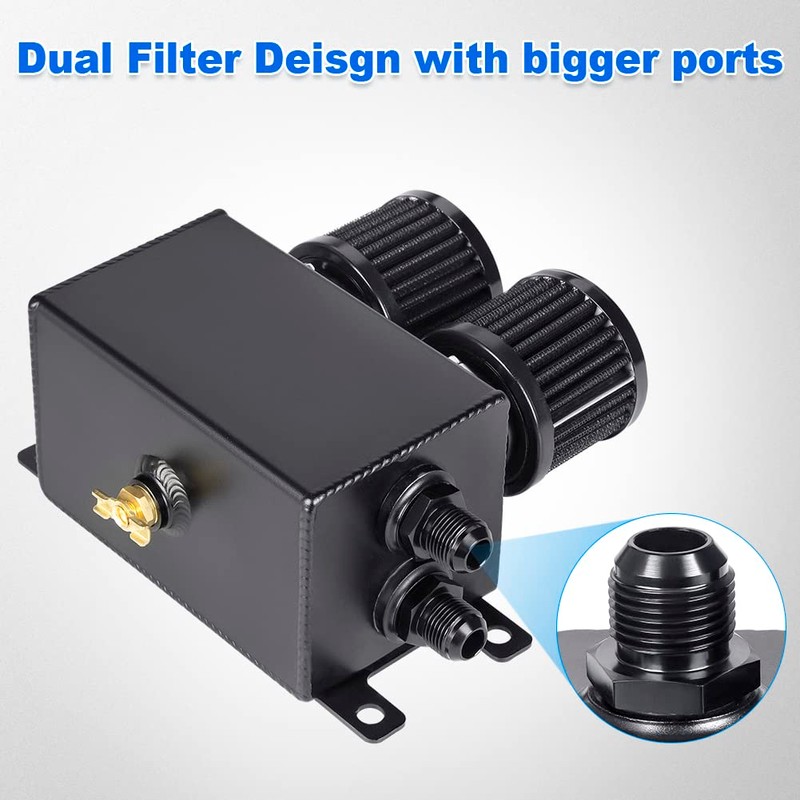 JDMON AN8 1.2L Dual Filter Engine Oil Catch Can Tank,