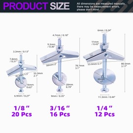 Swpeet 192pcs 48 Set Toggle Screws and Wing Nut Kit with Hex Nuts, Washers, Toggle Screw Assortment Kit, Butterfly Toggle Anchor for Hanging - 1/8 inch, 3/16 inch, 1/4 inch