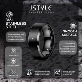 Jstyle Stainless Steel Rings for Men Women 8MM Wedding Band Rings Matte Surface - Beveled Polished Edge Mens Ring Size 6 Black Rings for Men