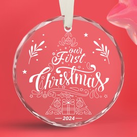 Vorruil Our First Christmas Together Ornament 2024, First Christmas Together Gifts for Couple, Glass 1st Christmas Together Ornaments with Gift Box, Round Christmas Decoration
