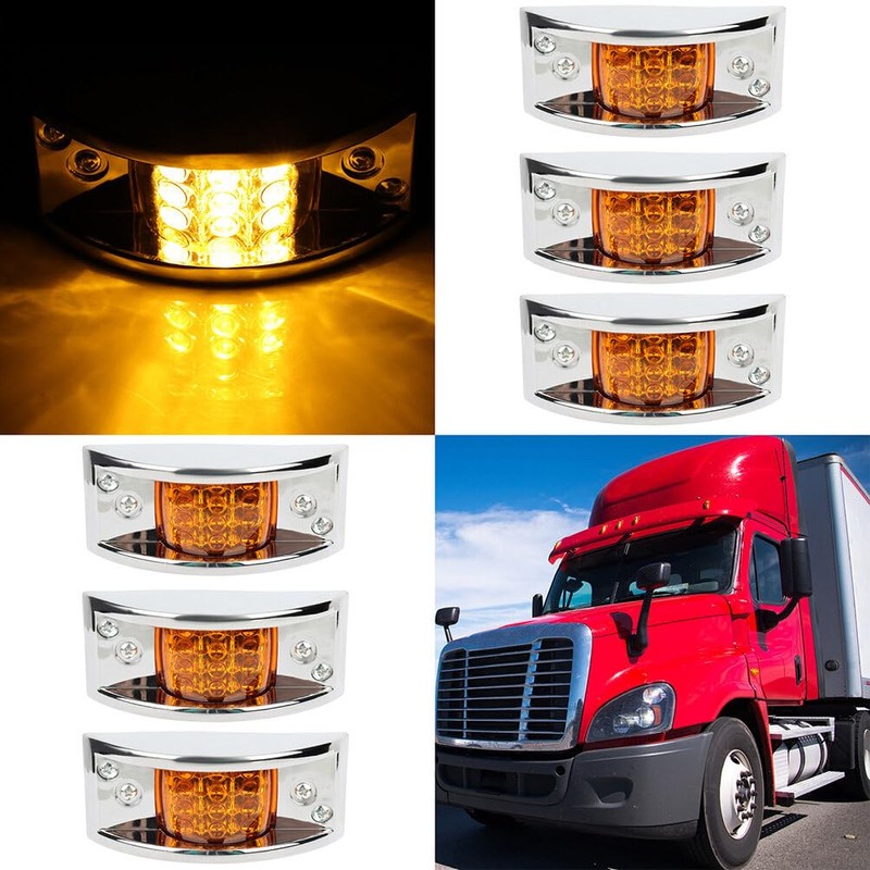 OCPTY 6pcs 12 Led Rectangular Armored-style Side Marker Light w/Chrome