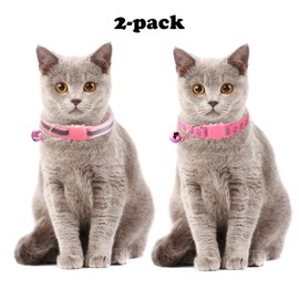 Reflective Cat Collar with Bells, [2 Pack] Hot Pink Break Away Kitten Collar with Bells, Breakaway Cat Collar for Girl Cats Kitty