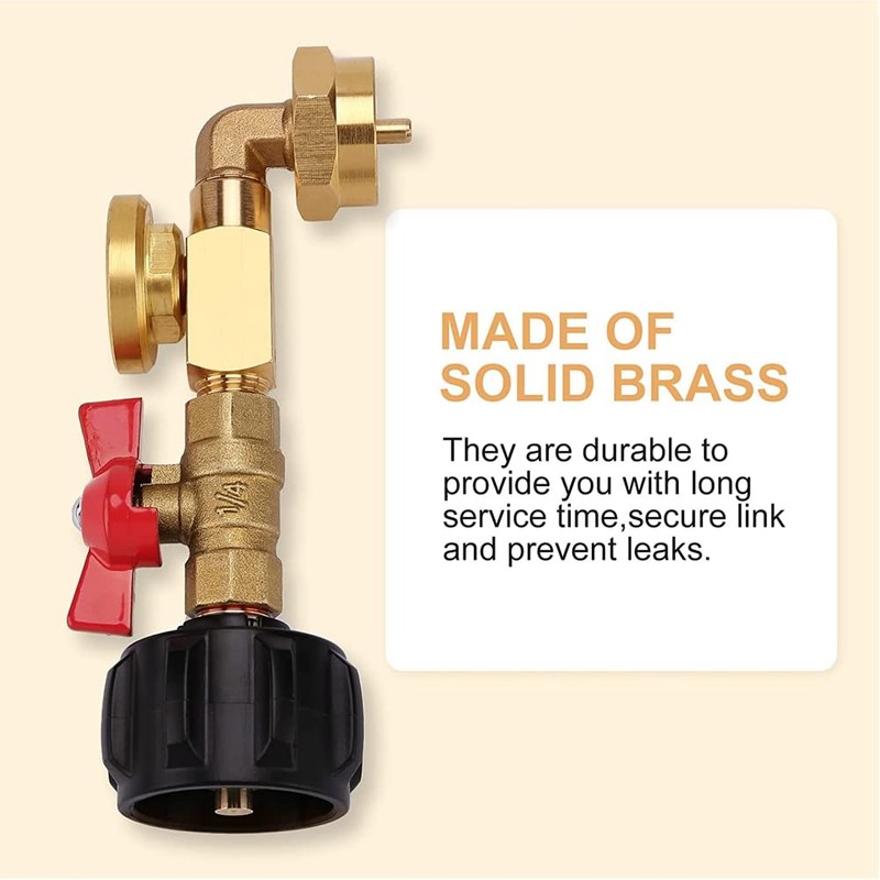 Hopbucan Brass Propane Tank Adapter with Propane Tank Gauge, 90
