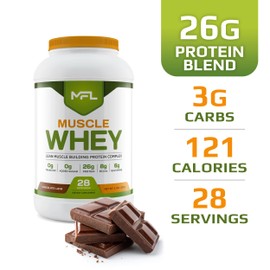 MFL Muscle Whey Protein l 28g of Protein l 8g BCAAs l Keto Friendly l Low Carbs l 2 lbs (Chocolate Lava)