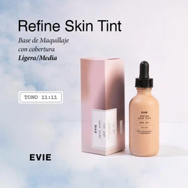 EVIE | Refine Skin Tint 11:11: Base de Maquillaje con Cobertura Ligera/Media | Tono Neutral Frio | SPF +50 Protector Solar | Hidratación con Ácido Hialurónico | Maquillaje Líquido