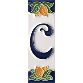 House Numbers, Italian Ceramic Numbers & Letters Tiles, Lemon Design, Tile Size: 10cm x 3.5cm (Letter C)