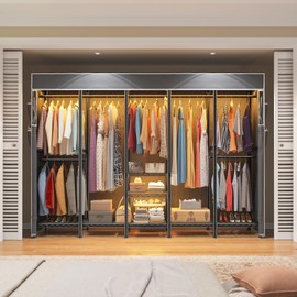 Raybee 88.2" W Clothes Rack Heavy Duty Clothing Racks for Hanging Clothes Loads 1200LBS Wardrobe Closet Freestanding Garment Rack for Bedroom 88.2" W x 75.6" H x 15.7" D, Black