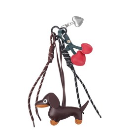 Leather Dachshund Keychain, Cute Dog Heart Cherry Keyring,Puppy Bag Pendant Key Chain Charm Accessories for Handbag Purses Bags Cars Fashion Gifts Lovers