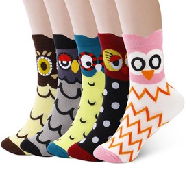 UV STYLISH Funny Women's Colourful Socks Funny Socks with Cartoon Animal Funny Cute Cat Dog Cool Sock Cotton Christmas Gift Ideas for Women Girls (5 Pairs), owl