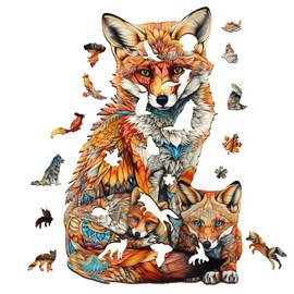 Funnli Wooden Puzzles for Adults- 190 Pcs Fox Wooden Jigsaw Puzzle- 12.8 * 8.3in Wooden Cut Puzzle with Box- Family Game Play Collection- Funny Challenging Unique Shape Jigsaw Puzzles Gifts
