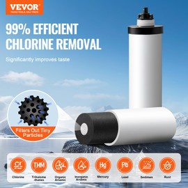 VEVOR Gravity-fed Water Filter System, 2.25G 304 Stainless-Steel Countertop Water Filtration System, Reduces Lead and up to 99% of Chlorine, with 2 Ceramic Carbon Filters, Water Level Spigot, Stand