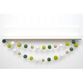 St. Patrick's Day Felt Ball Garland- Green, White, Gold- 1" (2.5 cm) Wool Felt Balls