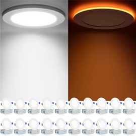 Meconard 20 Pack 4 Inch 5CCT LED Recessed Ceiling Light with Night Light, 2700K/3000K/3500K/4000K/5000K Selectable Ultra-Thin Lighting, 9W=75W, 750LM, Dimmable Canless Wafer Downlight ETL&FCC