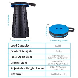 Boreeman Upgraded Folding Stool Lightweight Yet More Sturdy with Load Capacity 400lbs Portable Collapsible Stool for Camping Fishing Hiking BBQ (Blue)