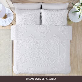 Beatrice Home Fashions Medallion Chenille Bedspread, Full, White