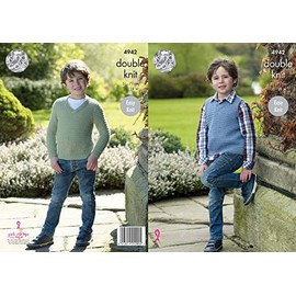 King Cole Kids Easy Knit Double Knitting Pattern Boys V Neck Sweater & Slipover (4942),Multicolor,20" - 28" chest