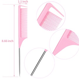 Rat Tail Combs 12 PCS, Parting Combs for Braiding Hair Carbon fiber heat-resistant anti-static,for Sectioning, Parting, Styling Hair (Pink)