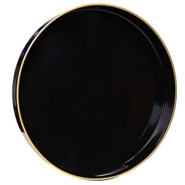 Spsyrine Round Black Decorative Tray, 13" Plastic Serving Table Tray with Handles for Breakfast, Round Modern Ottoman Tray for Coffee Table, Bathroom, Kitchen, Living Room