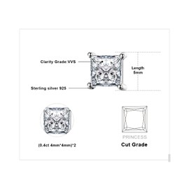 JewelryPalace Princess Cut 0.8ct Cubic Zirconia Solitaire Stud Earrings for Women, Square Shape 925 Sterling Silver Earrings for Her, Classic Simulated Diamond Earrings VVS D-F