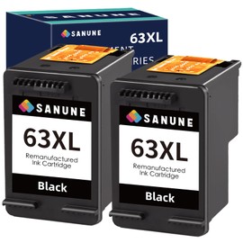 SANUNE Remanufactured Ink Cartridges Replacement for HP 63 63XL Black Ink for HP Officejet 3830 4650 5255 5258 5200 4652 4655 Envy 4520 4512 DeskJet 2130 2132 Printer (Black, 2-Pack)