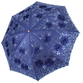 Honeystore Vintage Lace UV Sun Parasol Folding 3D Flower Embroidery Umbrella 6218 Navy