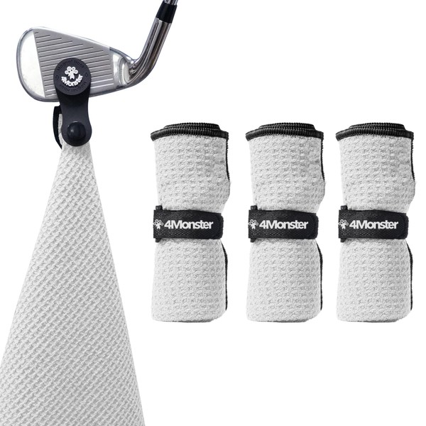 4Monster Golf Towels 3-Pack with Detachable Magnet and Portable Pouch,