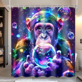 Ufeela Funny Monkey Shower Curtain 72Wx72L Inch Fun Chimpanzee Animal Vibrant Colorful Bubble Fantasy Men Kids Boy Bathroom Set Hilarious Cool Unique Bath Curtain Bathtub Accessories Home Decor