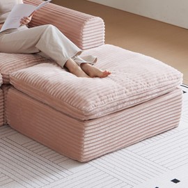 38.7" Large Square Ottoman, Cloud Pouf, Boneless, Dense Foam, Corduroy Pink