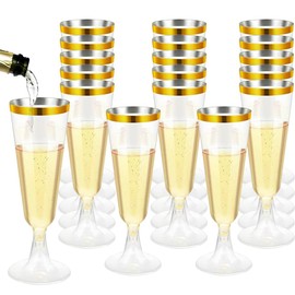 YZDZSW Plastic Toasting Glasses, 25 PCS Plastic Champagne Flutes, Disposable Clear Plastic Toasting Glasses for Wedding Party Cocktail Mimosa Plastic Cups(Gold)