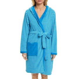 ESPRIT Striped Hooded Terry Bathrobe, turquoise