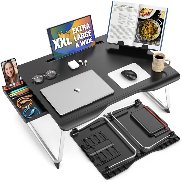 Cooper Mega Table Plus - Premium XXL Extra Large Lap Desk w/Book Stand | Multifunctional Folding Laptop Stand for Bed, Laptop Desk for Bed, Laptop Bed Stand, Laptop Bed Tray, Floor Desk (Black Onyx)
