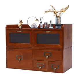 MARTEXBUY Desktop Organizing Cabinet, 6-Drawer Wooden Desktop Storage Box, Office Supplies Organizer Chest, Vintage Drawer Organizer for Desk