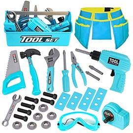 LOYO Kids Tool Set - 30Pcs Pretend Play Tool Toys with Kids Tool Belt, Electric Toy Drill, Construction Tool Box Kit for Toddlers Boys