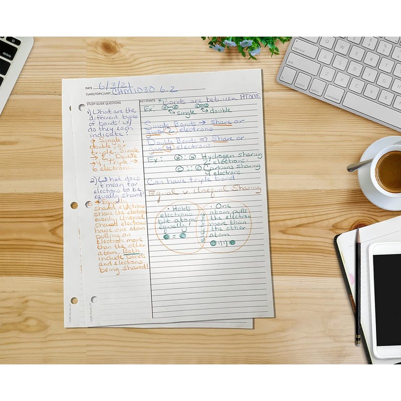 Cornell Notes Style Study Note Taking System Sheets, White, 3