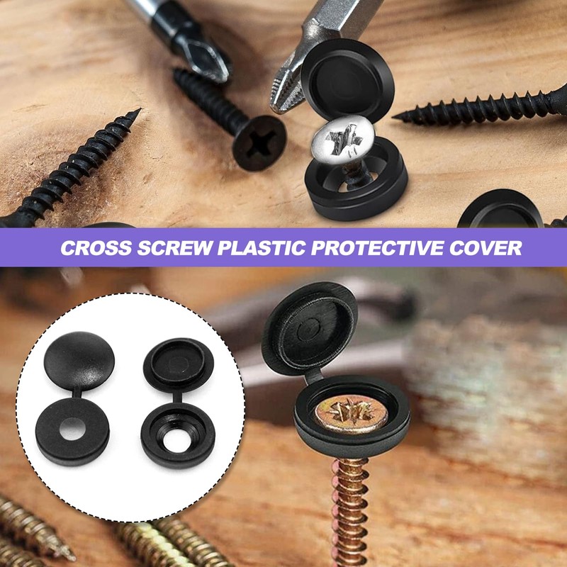 Screw Cover Black Pack of 200 Plastic Folding Screw Cover
